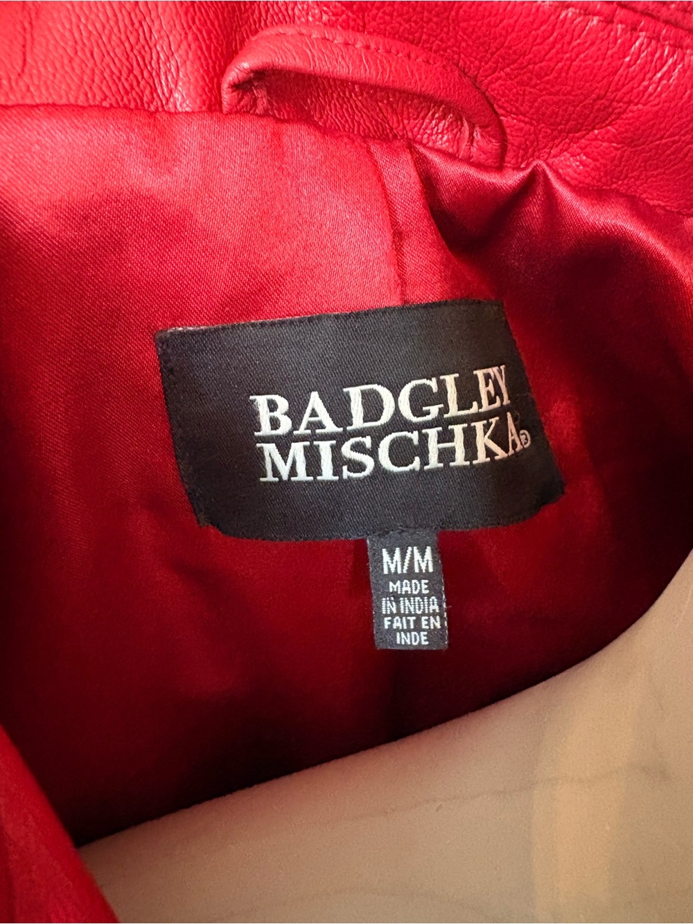 Badgley Mischka Red Cropped Leather Moto Jacket - Picture 7 of 9
